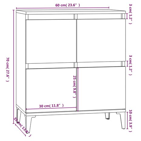 Dressoir 60x35x70 cm bewerkt hout wit 8720845739348 10