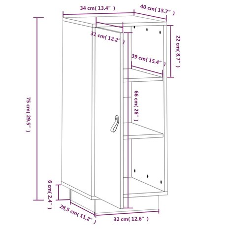 Dressoir 34x40x75 cm massief grenenhout 8720287205050 11