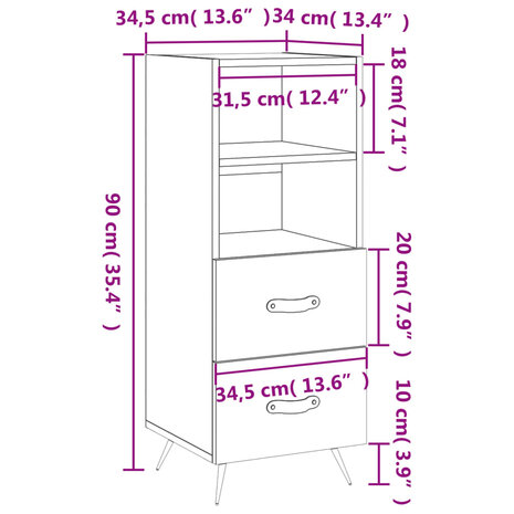 Dressoir 34,5x34x90 cm bewerkt hout hoogglans wit 8720845868093 12