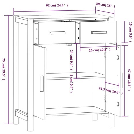 Dressoir 62x38x75 cm bewerkt hout zwart 8720287102991 9