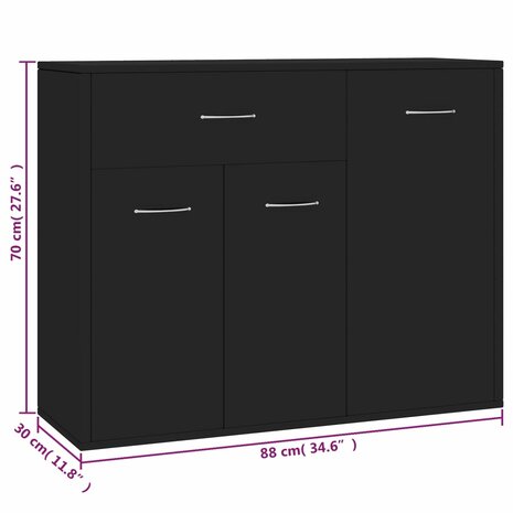 Dressoir 88x30x70 cm bewerkt hout zwart 8719883786254 7