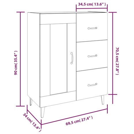 Dressoir 69,5x34x90 cm bewerkt hout gerookt eikenkleurig 8720287085034 10