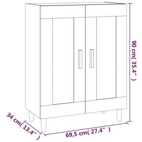 Dressoir 69,5x34x90 cm bewerkt hout grijs sonoma eikenkleurig 8720287084891 9