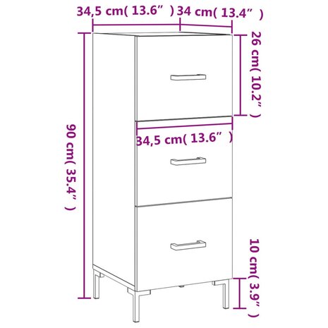 Dressoir 34,5x34x90 cm bewerkt hout betongrijs 8720845867799 12