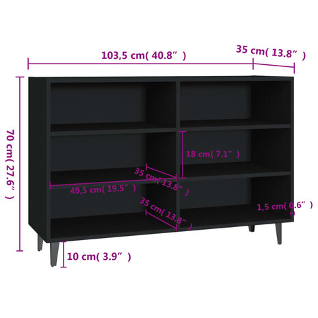 Dressoir 103,5x35x70 cm bewerkt hout zwart 8720286358504 6