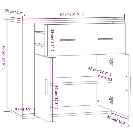 Dressoir 80x33x70 cm bewerkt hout bruin eikenkleur 8720287220916 9