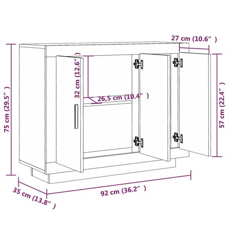 Dressoir 92x35x75 cm bewerkt hout zwart 8720286966372 8