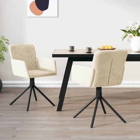 Eetkamerstoelen draaibaar 2 st fluweel crèmekleurig 8720287109075 1