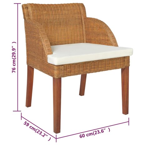 Eetkamerstoelen 2 st met kussens natuurlijk rattan lichtbruin 8720286143186 7