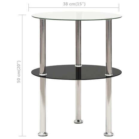 Bijzettafel 2-laags 38 cm gehard glas transparant en zwart 8720286057162 5