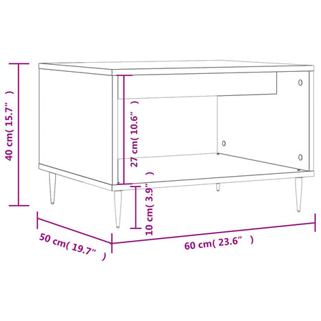 Salontafel 60x50x40 cm bewerkt hout grijs sonoma eikenkleurig 8720845441708 9