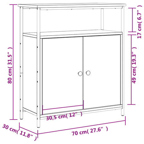 Dressoir 70x30x80 cm bewerkt hout grijs sonoma 8721012126930 11