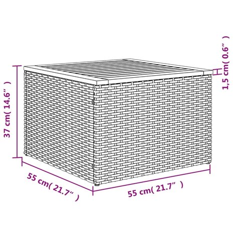 Tuintafel 55x55x37 cm poly rattan en acaciahout zwart 8721012333604 8