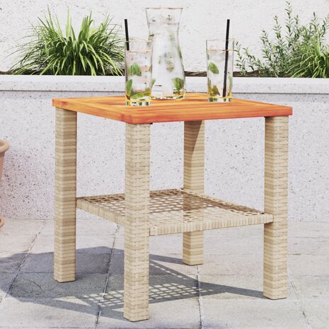 Tuintafel 40x40x42 cm poly rattan en acaciahout beige 8721012308015 1