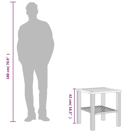 Tuintafel 40x40x42 cm poly rattan en acaciahout grijs 8721012308008 9