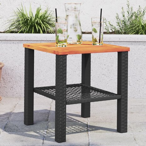 Tuintafel 40x40x42 cm poly rattan en acaciahout zwart 8721012307995 1