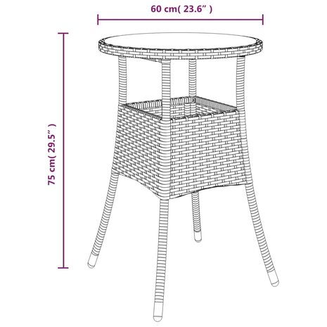 Tuintafel Ø60x75 cm gehard glas en poly rattan zwart 8720286089750 6