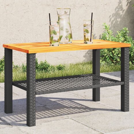 Tuintafel 70x38x42 cm poly rattan en acaciahout zwart 8721012308060 1