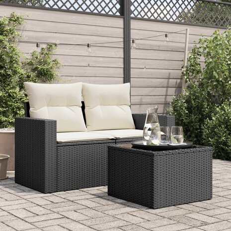 Tuintafel met glazen blad 55x55x37 cm poly rattan zwart 8721012333543 3