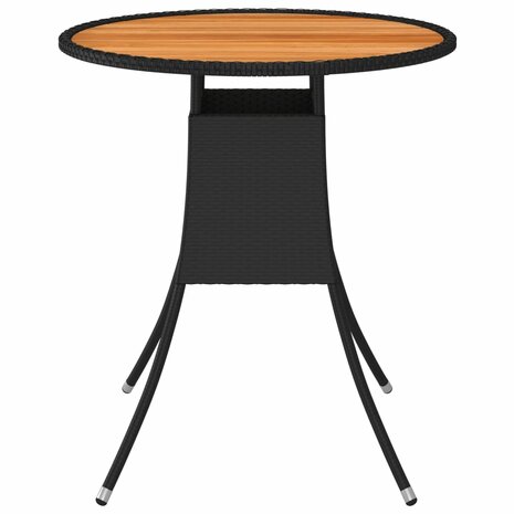 Tuintafel Ø70 cm poly rattan en massief acaciahout zwart 8720286087565 2