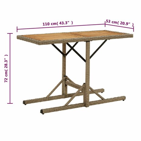 Tuintafel massief acaciahout en poly rattan beige 8720286667217 6