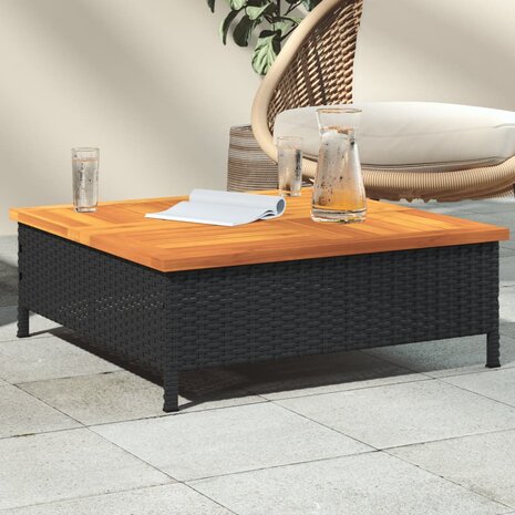 Tuintafel 70x70x25 cm poly rattan en acaciahout zwart 8721102642487 1