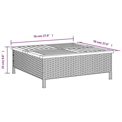 Tuintafel 70x70x25 cm poly rattan en acaciahout zwart 8721102642487 10