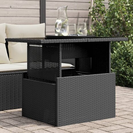 Tuintafel met glazen blad 100x55x73 cm poly rattan zwart 8721012333550 1