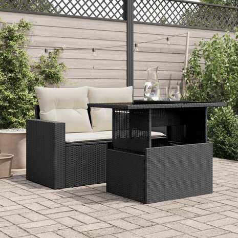 Tuintafel met glazen blad 100x55x73 cm poly rattan zwart 8721012333550 3