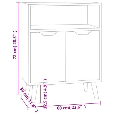 Dressoir 60x30x72 cm bewerkt hout zwart 8720286344217 8