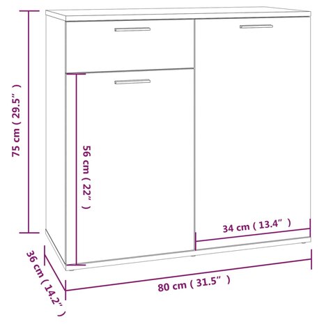 Dressoir 80x36x75 cm bewerkt hout gerookt eikenkleurig 8720286932902 9