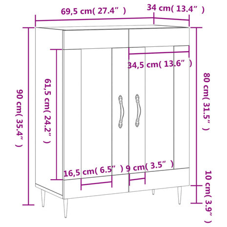 Dressoir 69,5x34x90 cm bewerkt hout betongrijs 8720845870119 12