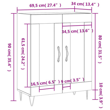 Dressoir 69,5x34x90 cm bewerkt hout gerookt eikenkleurig 8720845870287 12