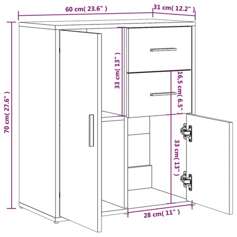 Dressoir 60x31x70 cm bewerkt hout gerookt eikenkleurig 8721012493841 11