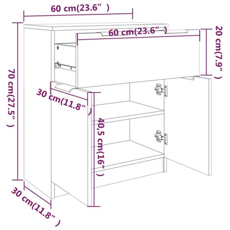 Dressoir 60x30x70 cm bewerkt hout grijs sonoma eikenkleurig 8720286967904 8