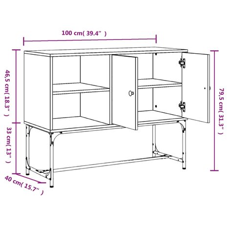 Dressoir 100x40x79,5 cm bewerkt hout gerookt eikenkleurig 8720845774370 12