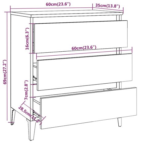 Dressoir 60x35x69 cm bewerkt hout gerookt eikenkleurig 8720286955741 8