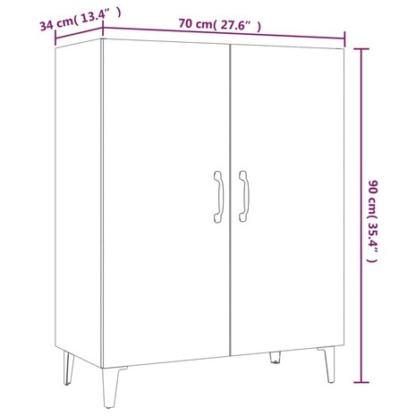 Dressoir 70x34x90 cm bewerkt hout grijs sonoma eikenkleurig 8720286973417 8