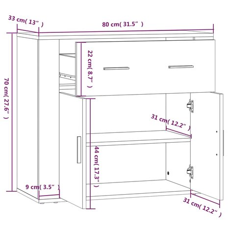 Dressoir 80x33x70 cm bewerkt hout sonoma eikenkleurig 8720287220879 9