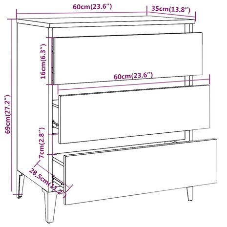 Dressoir 60x35x69 cm bewerkt hout bruineikenkleurig 8720286955765 8