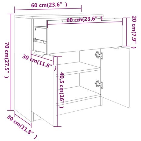 Dressoir 60x30x70 cm bewerkt hout wit 8720286964866 8