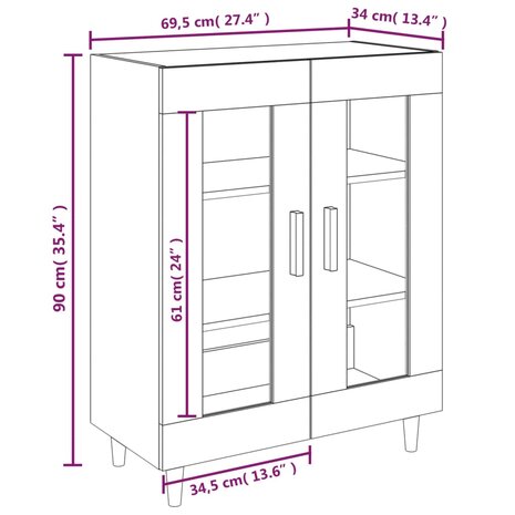 Dressoir 69,5x34x90 cm bewerkt hout hoogglans wit 8720287079965 8