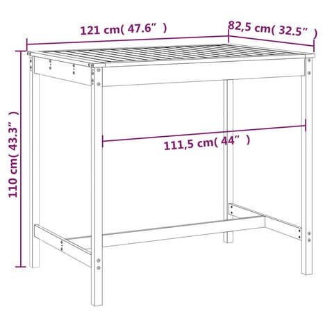 Tuintafel 121x82,5x110 cm massief grenenhout 8720845692025 7