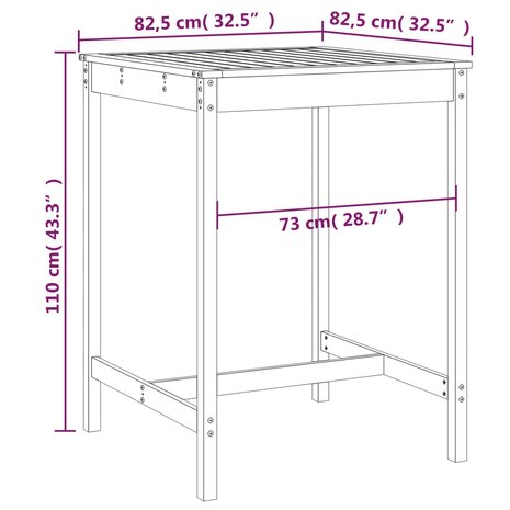 Tuintafel 82,5x82,5x110 cm massief grenenhout wit 8720845691974 7