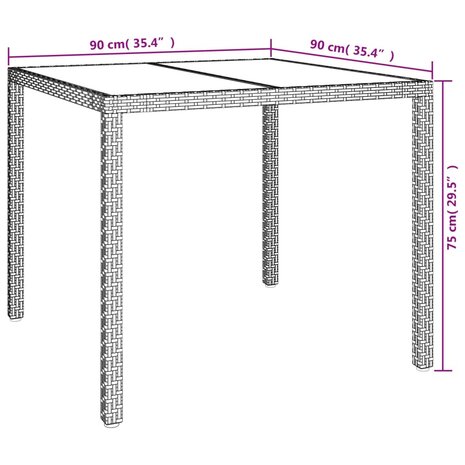 Tuintafel 90x90x75 cm gehard glas en poly rattan zwart 8720286666357 6