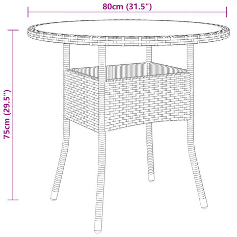 Tuintafel Ø80x75 cm gehard glas en poly rattan grijs 8720286089835 4