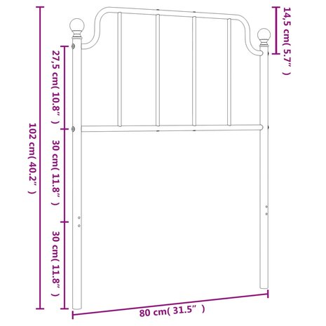 Hoofdbord 75 cm metaal zwart 8721012212220 6