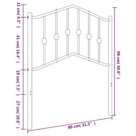 Hoofdbord 75 cm metaal zwart 8721012211247 6