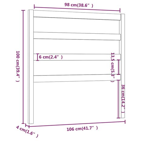 Hoofdbord 106x4x100 cm massief grenenhout 8720286946688 6