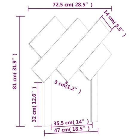 Hoofdbord 72,5x3x81 cm massief grenenhout zwart 8720287010807 6